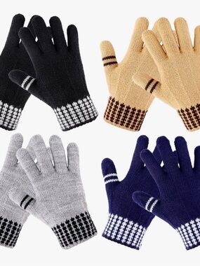 Kids Knit Touchscreen Gloves in Black, Tan, Gray & Blue Ages 5-12